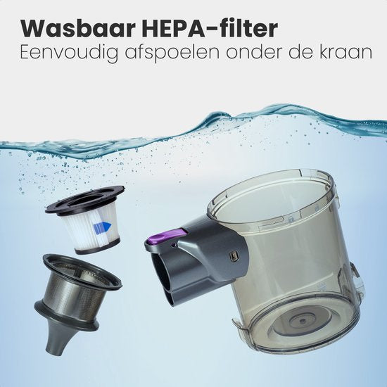 Auronic Steelstofzuiger Draadloos - Zonder Zak - Op Accu - 4-in-1 - 160W - Stofzuiger - Paars/Grijs