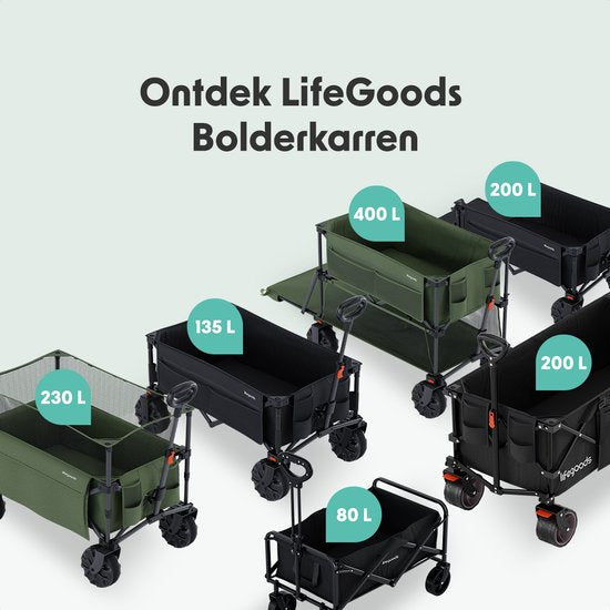 LifeGoods Bolderkar - 135L - Opvouwbaar - 100KG - Inklapbare Bolderwagen Met Afneembare Wielen - Beschermhoes - Groen