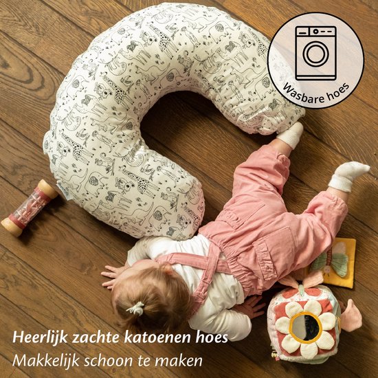EL-Life Voedingskussen met hoes van 100% katoen - Zwangerschapskussen - Inclusief afneembare en wasbare hoes - Dieren print