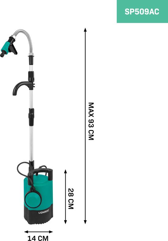 VONROC Regentonpomp 400W - 5200 lt/u – met droogloopbeveiliging – verstelbare vlotter - universele tuinslangkoppeling – 10 meter snoer
