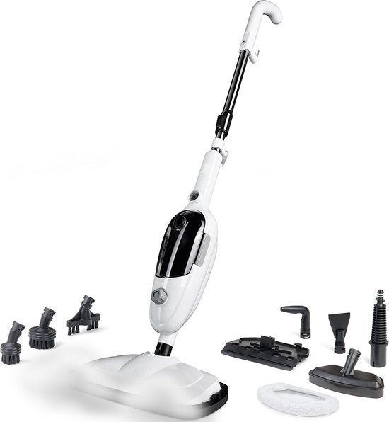 URGOODS Stoomreiniger – 2-in-1, Incl. 8 Opzetstukken & 400 ml Waterreservoir – 1550 W – 6 x 70 cm – Wit