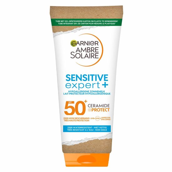 Garnier Ambre Solaire Sensitive Expert+ SPF50+ - Hypoallergene Zonnebrandmelk voor de Gevoelige Huid met Ceramide Protect - 175 ML