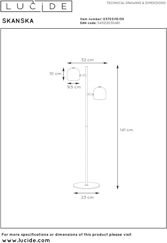 Lucide SKANSKA - Vloerlamp - LED 3 StepDim - 2x5W 3000K - Zwart