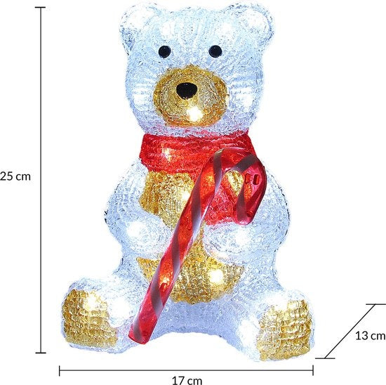 Deuba Kerstfiguur Teddy - LED Acryl 25cm Binnen Buiten – Wit Licht
