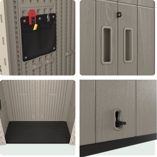 LifeGoods Tuinkast Verticaal - 1340L - Opbergkast - Waterdicht & UV-bestendig - Tuinbox - Taupe