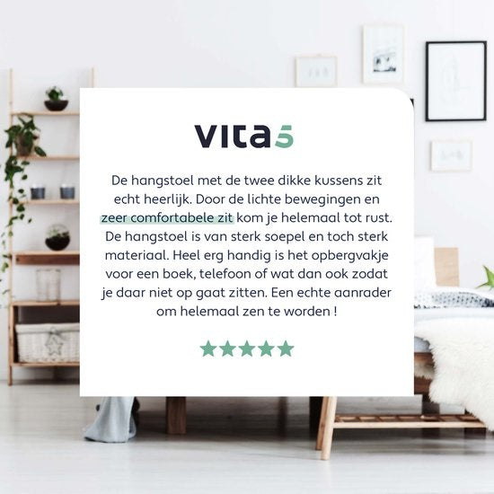 Vita5 XXL Hangstoel – Incl. 2 Kussens en Boekenvak – max. 225 kg – Grijs