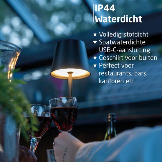 BREND BR-2228 Draadloze Tafellamp voor Binnen en Buiten – Decoratieve en Dimbare Lamp – Oplaadbare Verlichting met 3 Lichtstanden – IP44 – Goud