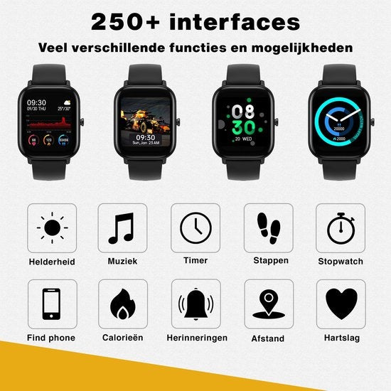 Zoluko Smartwatch voor Mannen & Vrouwen - Sporthorloge met Fitness Tracker – Stappenteller Horloge – Fitness Watch - Smartwatch Android – Smartwatch iOS – Zwart