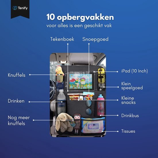 Tenify Premium Luxe & Stevige Auto Organizer met Tablethouder - Set van 2 - Extra Opbergruimte - Beschermer - Autostoel - Accessoires