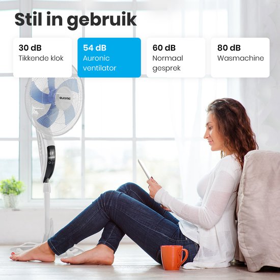 Auronic Statiefventilator - Staande Ventilator met Afstandsbediening - Timer - 50W - 53dB - Wit