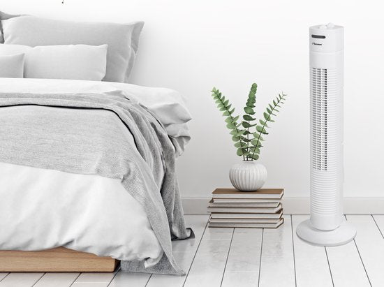 Bestron Torenventilator, Ventilator met 3 snelheidsstanden & 75° graden draaifunctie, incl. Timer, hoogte: 78 cm, 35W, AFT760W, kleur: wit