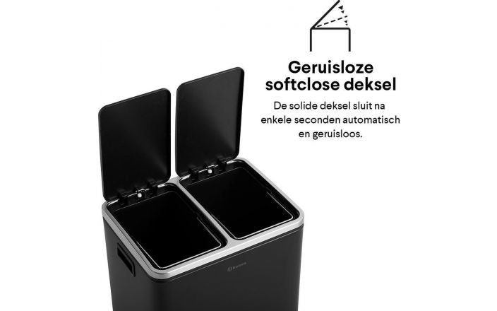 Homra BLINQ Prullenbak 30 Liter - 2x15 L inhoud - Duo Pedaalemmer - RVS - Zwart - 47x41x35 cm