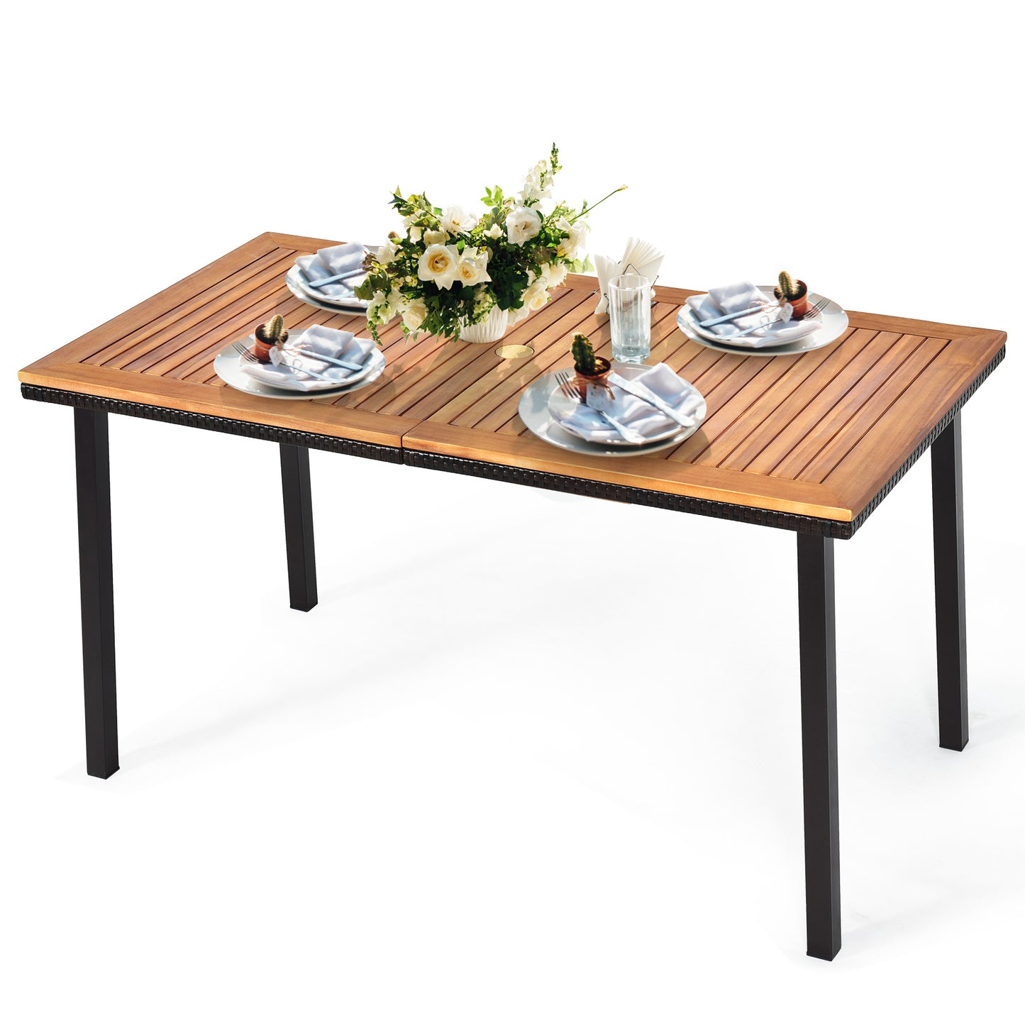 Coast Garden tafel eettafel met overkoepelende gat houten tafel terras tafel acacia hout 140 x 75 x 76 cm natuur