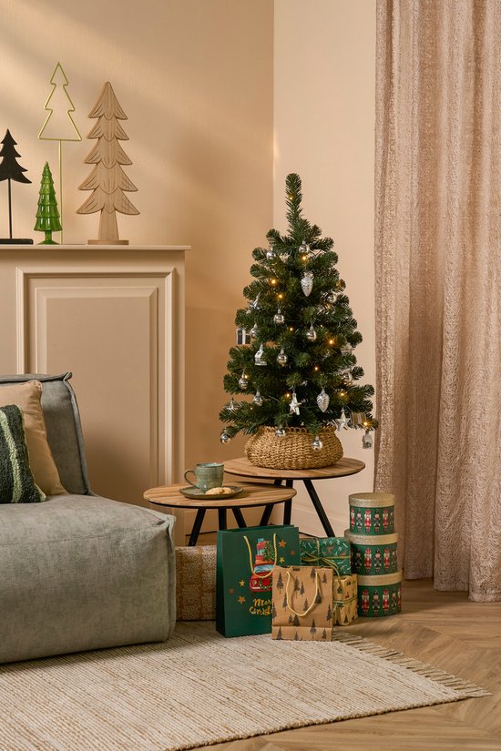 Black Box Trees Joy Kunstkerstboom - Met 26 Ornamenten en LED Verlichting - H90 x Ø50 cm - Groen en zilver