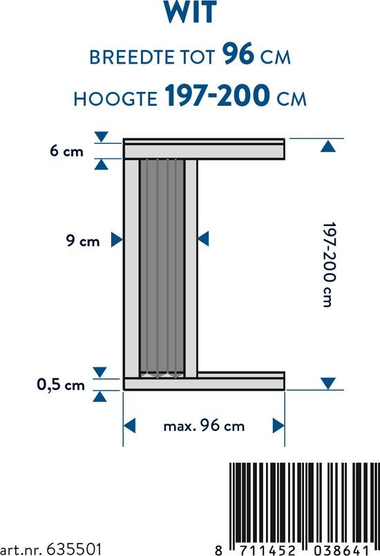 Bruynzeel Plisséhordeur s900 B 96x197-200 wit