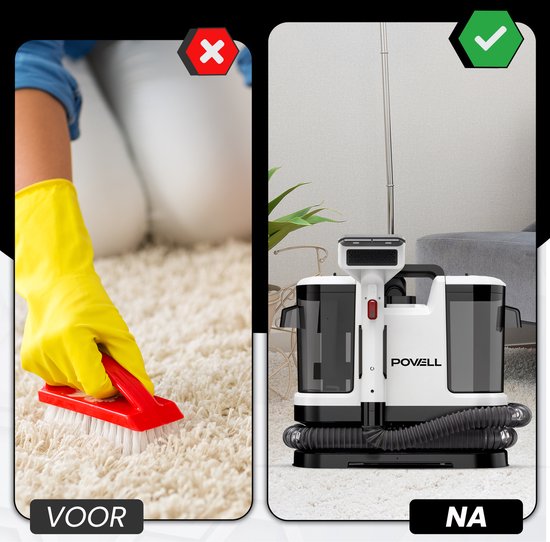 Powell Tapijtreiniger - Vlekkenreiniger - Bank Reiniger - Meubelreiniger - Tapijtreiniger Stofzuiger - Reinigingsmachine - Tapijt Reiniger - 450 Watt - Wit