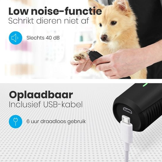 Auronic Elektrische Nagelvijl - voor Dieren - Oplaadbaar - Draadloos - Diamant Vijlkop - Hond/Katten - Zwart