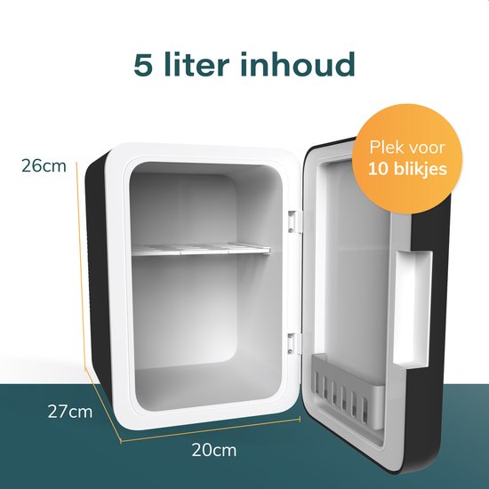 Mini koelkast 5L - Skincare & make-up koelkast - Eten & drinken - Organizer - 12V & 230V - Koel & warm - Compact - Zwart