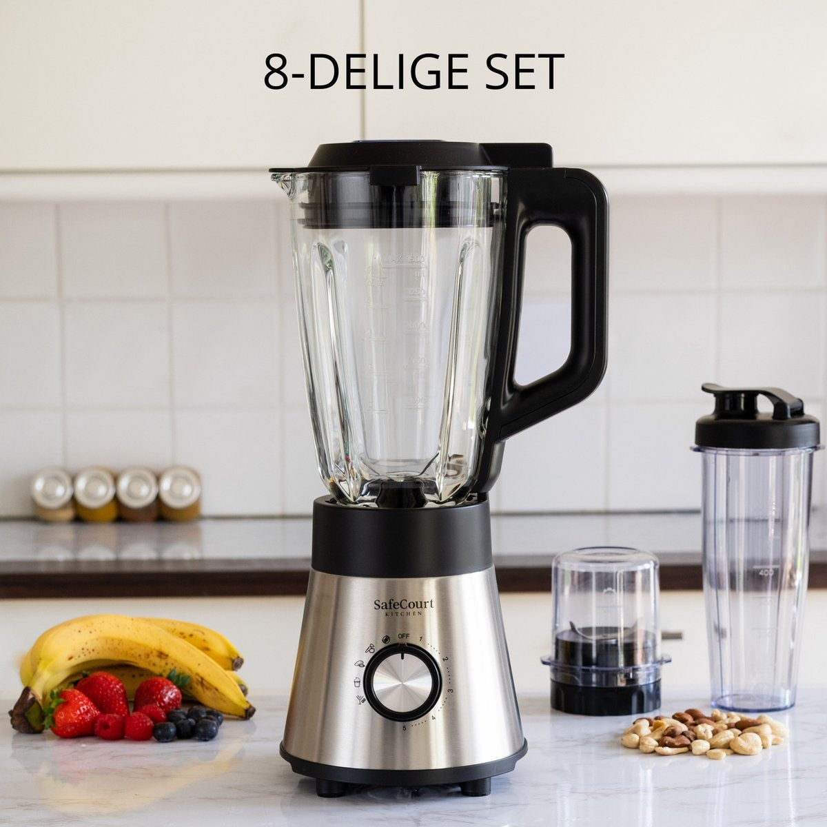 Safecourt Kitchen HB100 - Krachtige Blender - 5 programma's - 1000W - 1.5L
