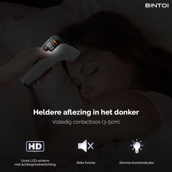 Bintoi® Thermometer voorhoofd - Temperatuurmeter - Thermometer lichaam – Oorthermometer - Koortsthermometer voor volwassenen en baby's - Instant meting in 1 seconde - Makkelijk te lezen in het donker - Incl. batterijen