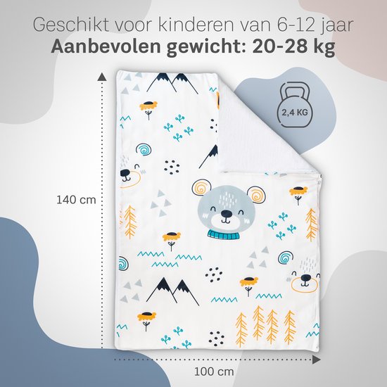 CozySense® Verzwaringsdeken Kind 2,4 kg - Weighted Blanket - Zwaartedeken met GLASS-Flow® Drukverdeling - Wasbare Hoes - Hypoallergeen - Voor Jongens