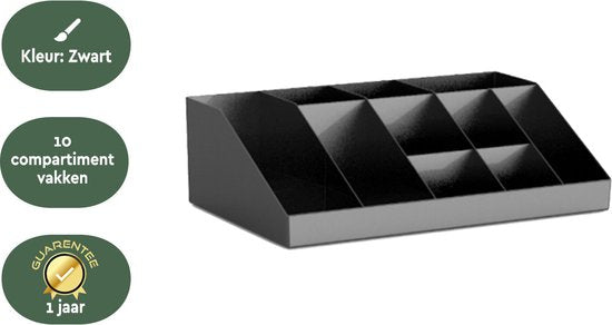 BRASQ CO100 Koffie & Thee Organizer – Ruime Opbergdoos met 10 Vakken – Thee Organizer - Koffie Station – Zwart