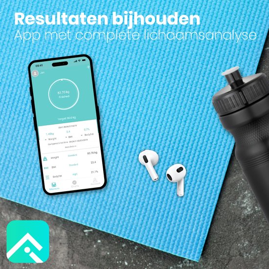 Auronic Personenweegschaal - Lichaamsanalyse & Vetpercentage - Digitaal - 15 Metingen - Zwart