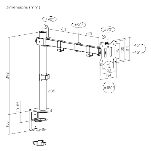Lumi Monitorarm - Staal - LDT42-C012 - Matzwart - Draai- en Kantelbaar - 11.4 x 51.7 x 49.8 cm