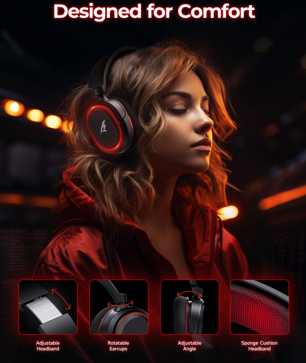 Valorise UG-08S Draadloze Gaming headset 2.4Ghz Zwart/Rood