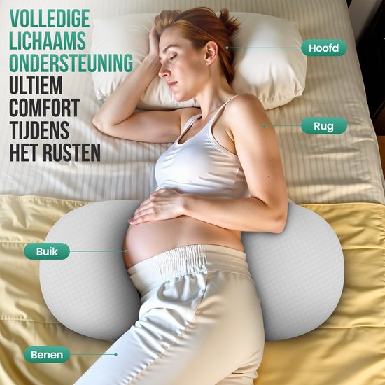 Avalo Zwangerschapskussen W-Vorm - Traagschuim - Zijslaapkussen Volwassenen - Verstelbare Wig - Buik-, Rug- & Beensteun - Voedingskussen - Lichaamskussen - Wasbare Hoes