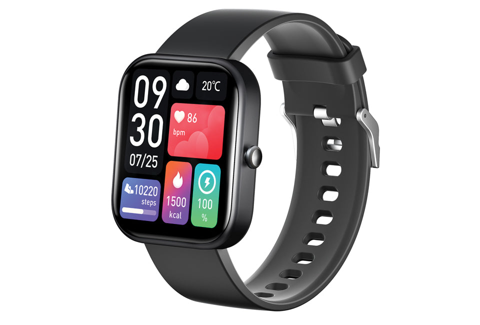 Vlectro - Smartwatch R1 - Zwart & Silicone - Bluetooth Bellen & Gezondheidsmonitor - IP67 Waterdicht - Voor Android & iOS - Zwart