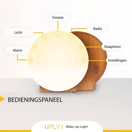 UPLY Wake Up Light - Smart Clock Met USB Oplaadpunt - Lichtwekker - Wekker Radio met 4 Alarmen - Google Home | Amazon Alexa