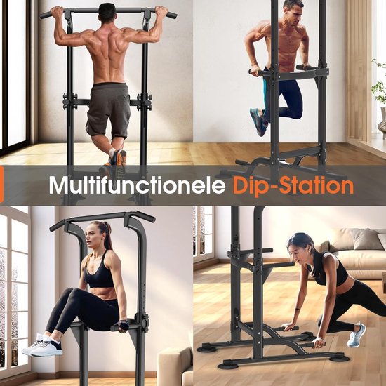 DH FitLife Power Tower Dip Station - vrijstaande optrekstang - rugtrainer - krachtstation - power rack - thuis gym