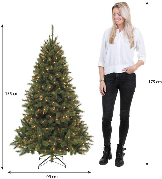 Triumph Tree Bristlecone Kunstboom - Kerstboom met 144 Warm Witte LED Lampjes - Kerstversiering voor Binnen - Scharnierconstructie voor Snelle Opbouw - H155 x Ø99 cm - Groen