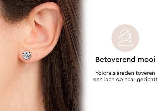 Yolora Dames Oorbellen met Ronde Kalpa Camaka Kristallen - Zilver kleurig - 18K Witgoud Verguld