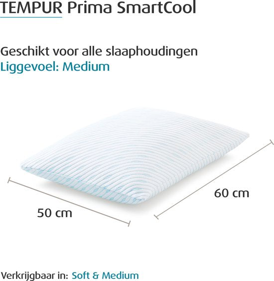 TEMPUR Prima SmartCool Hoofdkussen - Verkoelend en drukverlagend slaapkussen - Medium Gevoel - 60 x 50 cm