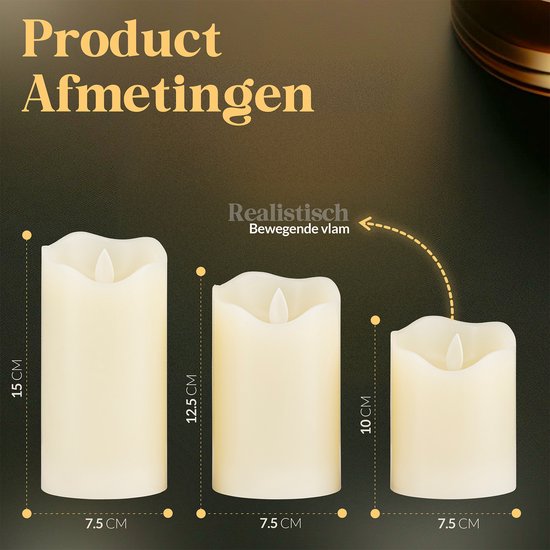 Aurae Led Kaarsen met Bewegende Vlam op Batterijen 3 stuks