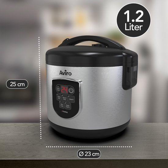 Aviro Rijstkoker - Slowcooker - 1,2L - 7 Functies - Warmhoudfunctie - Rice Cooker - Anti Aanbaklaag - Multicooker - 2-6 Personen - RVS