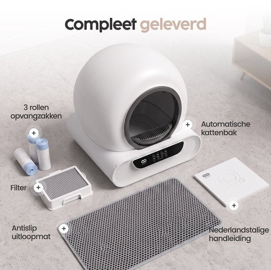 Infinity Goods Automatische Kattenbak XXL - Zelfreinigende Kattenbak - Incl. App - 75L - Met Kattenbakmat en 3 Rollen Opbergzakjes