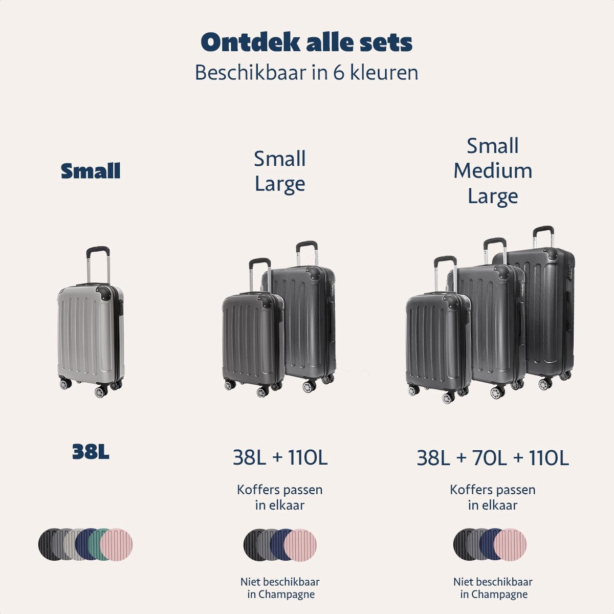 TRVLMORE Handbagage Koffer met Wielen - Cijferslot - 54x36x20cm - 38L - Champagne