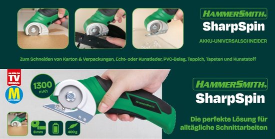 Hammersmith SharpSpin - Draadloze universele snijder - Elektrische schaar - Kartonsnijder - Rolmes - Accuschaar - Snijdt leer, PVC, tapijt, karton en meer
