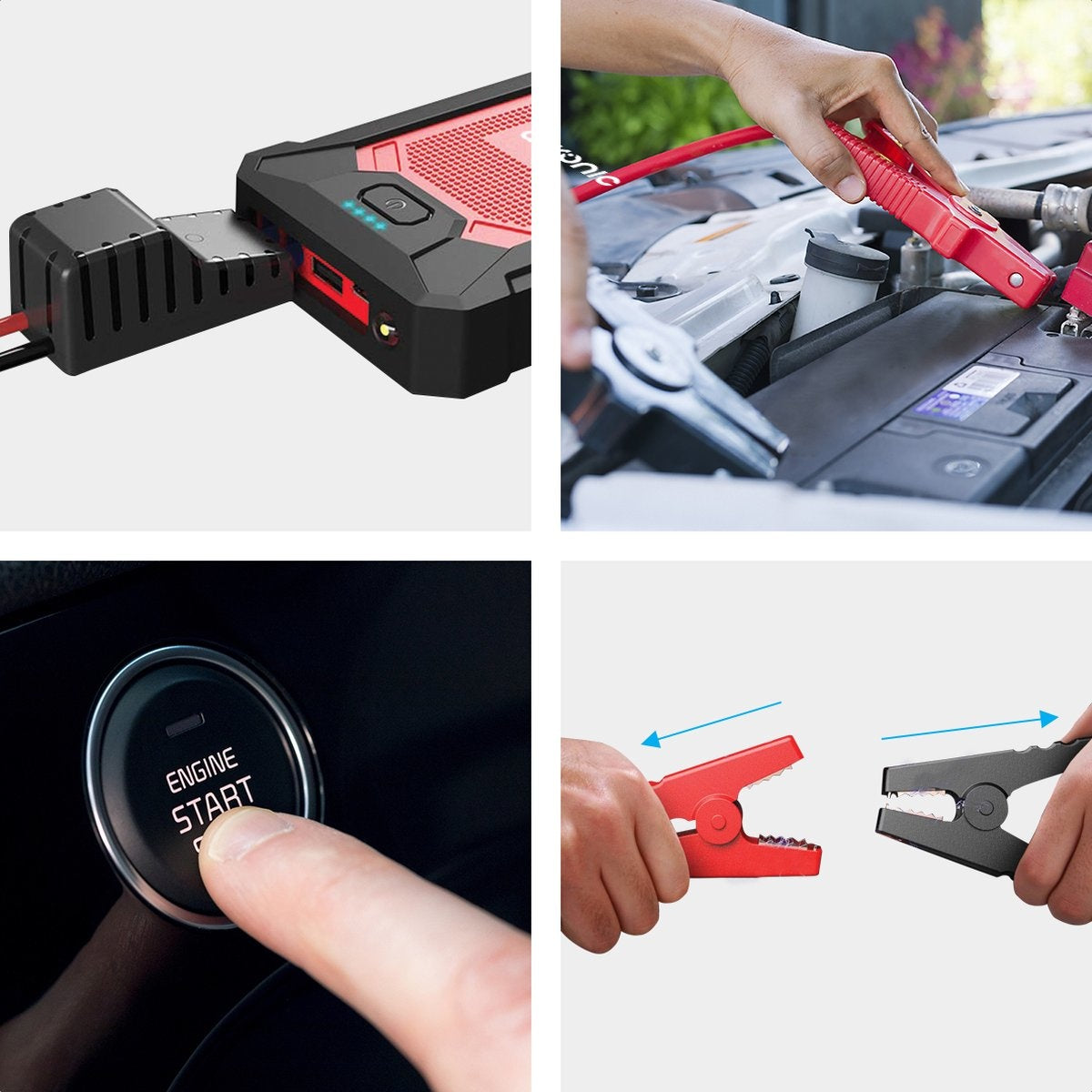 Auronic 12V Jumpstarter voor Auto u2013 600A / 7.200 mAh u2013 4-in-1 starthulp u2013 Incl. tas - Rood/Zwart