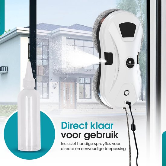 TibaGoods Robot Ruitenreiniger - Ramenwasser - Robot - Dweilrobot - Anti-val touw - Slimme waterspray - Krachtige zuigkracht - Met afstandsbediening - Incl. 10 microvezeldoeken