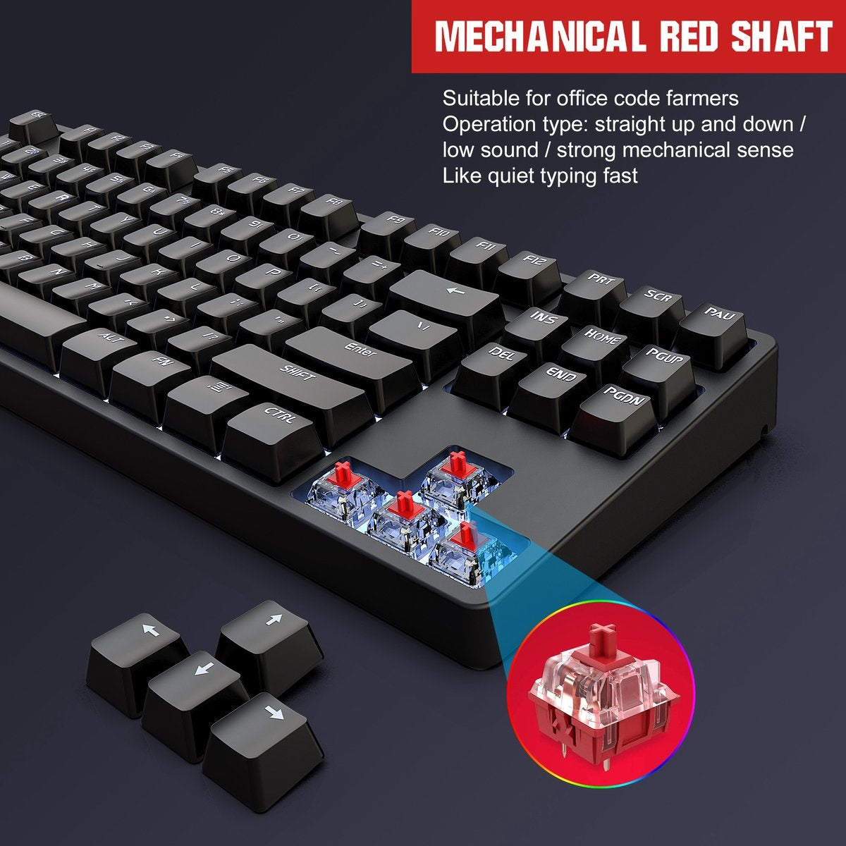 HXSJ L600 Bedraad Mechanisch Gaming Toetsenbord - QWERTY - 87 Toetsen - Rode Schakelaar - Zwart