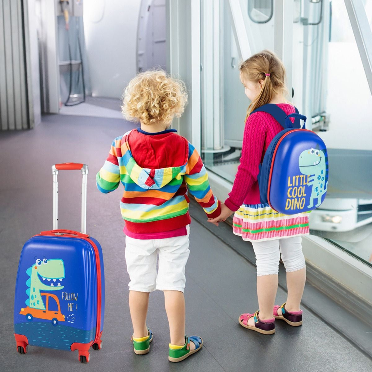 Coast 2-Delige Kinderkofferset - Trolley en Rugzak - Blauw/dinosaurus