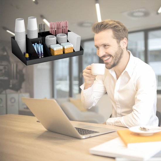 BRASQ CO100 Koffie & Thee Organizer – Ruime Opbergdoos met 10 Vakken – Thee Organizer - Koffie Station – Zwart