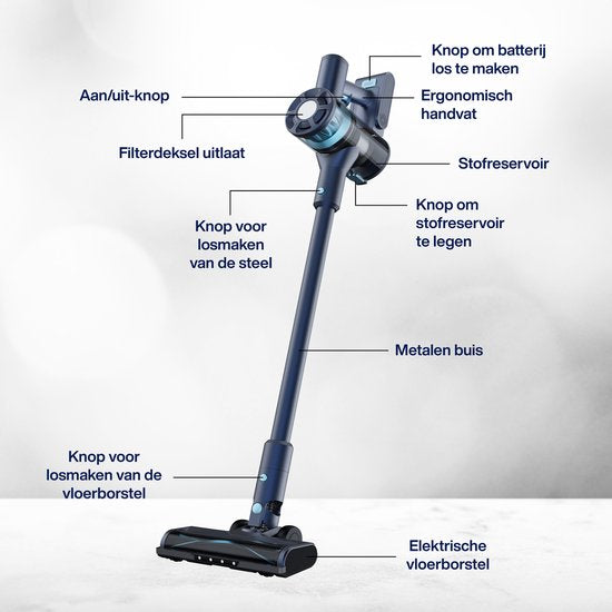 Steelstofzuiger Draadloos CleanDetect Lite 200W - Draadloze stofzuiger - 22kPa zuigkracht - 2 Opzetstukken - Zonder zak op accu - Samako
