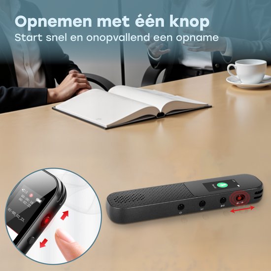 Audyn Voice Recorder Digitaal - 400 Uur Audio Opname - Afluisterapparatuur op Afstand - Dictafoon - 360° HD Opnames - Zwart