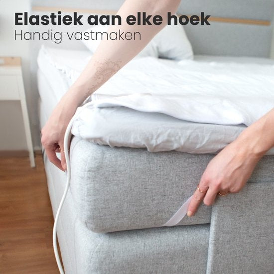 Auronic Elektrische Onderdeken - 2 Persoons - 160x140cm - met Hoekelastieken en 2 Controllers - Wit