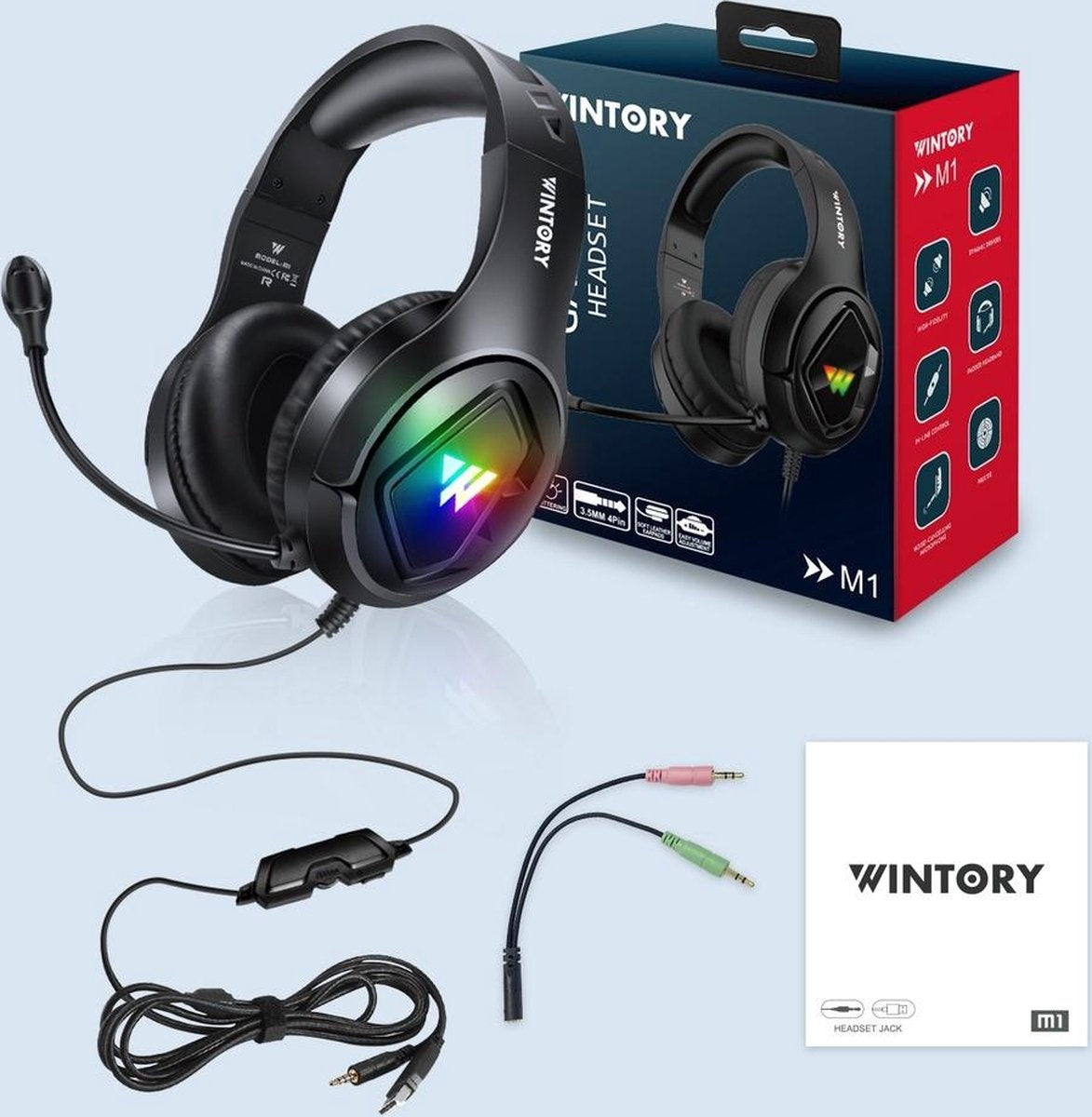 WINTORY M1 RGB Gaming Headset - PS4, Xbox One & laptops - Zwart